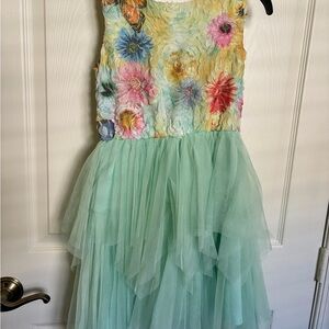 Floral Bodice Mint Tulle Girls' Formal Dress